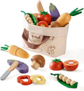 ROBUD Wooden Toy Food Set, Cutting Play Food for Kids Kitchen Accessories Pretend Toy Food Playset with Storage Bag, Toys Gifts for Girls Boys Age 3+, Vegetable Set