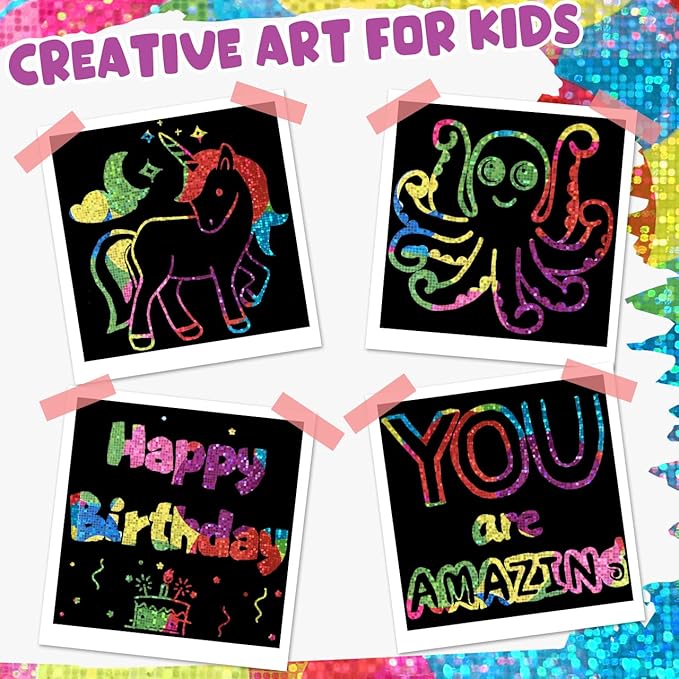 ZMLM 165 Rainbow Scratch Paper Art Crafts Mini Notes Kids Gifts 4 5 6 7 8 9 10 Years Old Girls Boys Students Teens Classroom Prizes School Supplies Birthday Party Travel Toy Gift(Holographic)