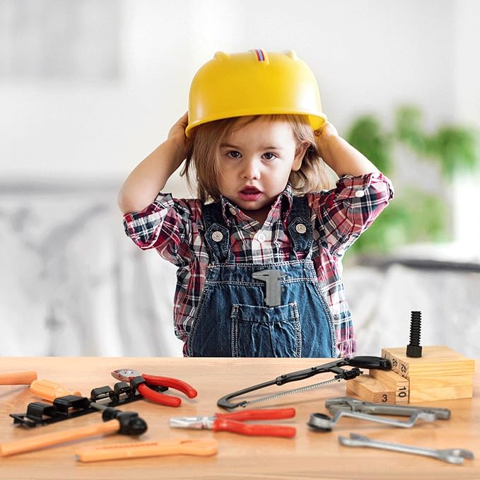 28 Pcs Kids Toy Tool Set Construction Party Supplies Plastic Pretend Play Accessory for Boys with Screwdrivers Pliers Axes Saws