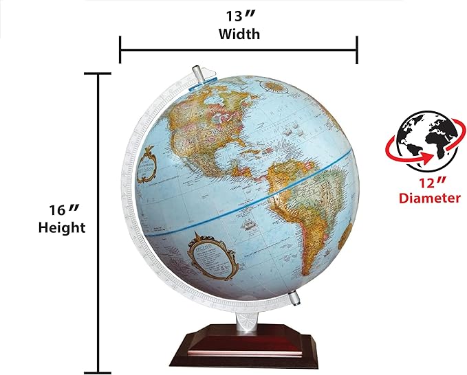 Alamo Intelliglobe Globe: 12" Raised Relief US Cartography with Hardwood Base & Pen/Book Kit - Over 30,000 World Facts & Games