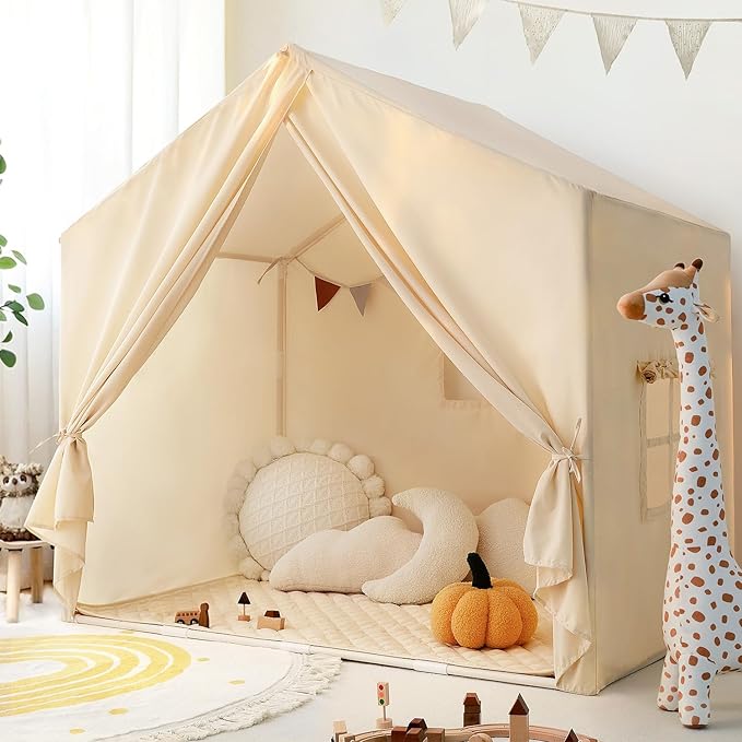 Kids Play Tent with Padded Mat, Large Kids Tent Indoor Play Cottage, Play House Playhouse Castle for Girls Boys