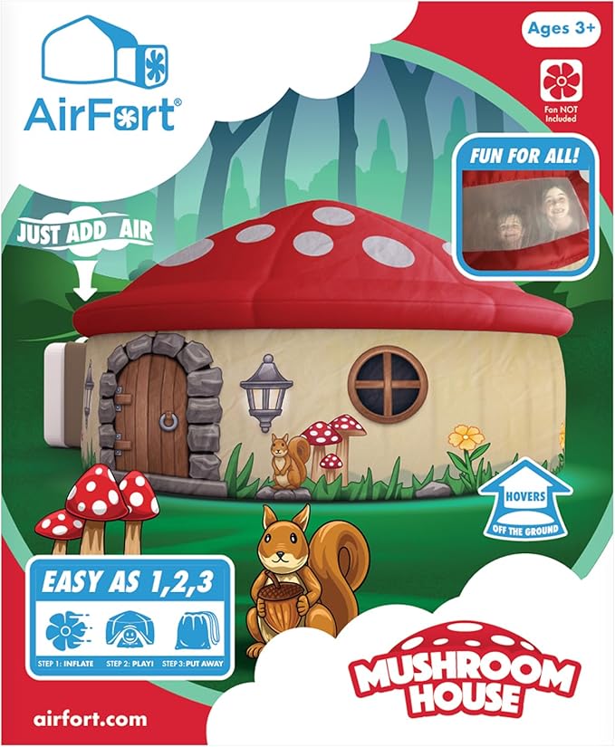 The Original Patented AirFort - Build A Fort in 30 Seconds, Inflatable Fort for Kids, Play Tent for 3-14 Years, A Playhouse Where Imagination Runs Wild, Fan not Included (Mushroom House)