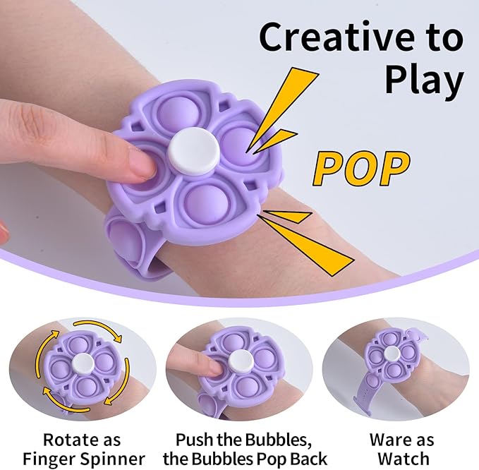 Push Pop Bubble Sensory Fidget Bracelet, Fidget Spinner Pop Toys for Kids and Adults, Silicone Anxiety Stress Relief pop it Bracelets (Blue)