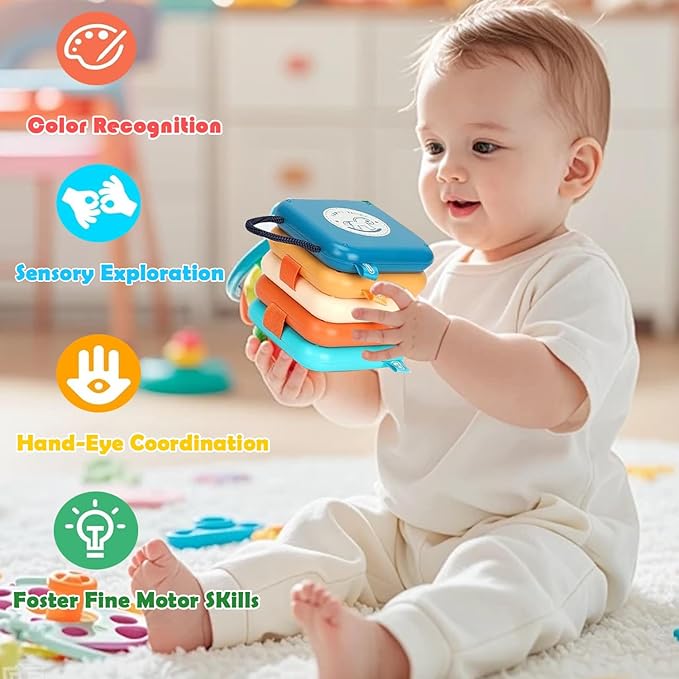 Montessori Busy Board for 1 Year Old, Baby Travel Toys for Toddler 1-3, Sensory Activity Cube with Fine Motor Skills, Birthday Toy Gifts for 1 Year Old Boys Girls