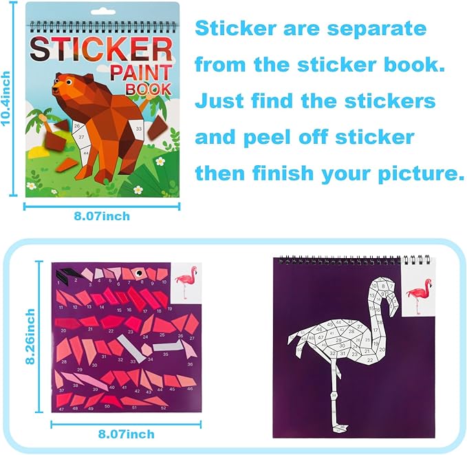 Animal Crafts for Kids Ages 4-8 Sticker Paint Books Sticker Book for Kids Ages 4-8 Boys and Girls Birthday Gifts Party Favor, Travel Activity Book Set for Learning