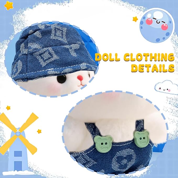 17cm Clothes Set(Only Outfit), Hat & Overalls Set for 6.7inch Doll, Cute Clothes for Dress up Unique Style, Stylish Clothes for Doll (Blue)