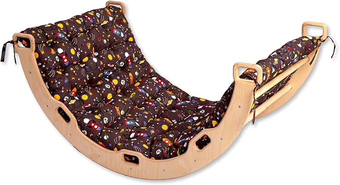 Climbing Arch | Montessori Rocker Arch | Arch with Cosy Pillow | Wooden Climbing Arch with Cushion | Wooden Climbing Arch and Rocker | Indoor Playground Cosy Cushion Rocker (Space)