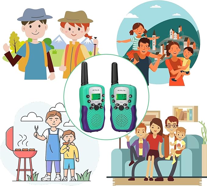 Retevis RA18 Walkie Talkies for Kids, Toy Walkie Talkie with LCD 22 CH Flashlight Hands Free Holiday Toy for 6-12 Year Old Boys Girls, Christmas Birthday Gifts Skiing Camping(2 Pack, Green)