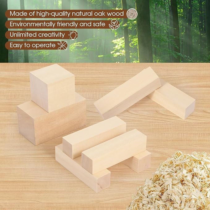 Claities 12 Pcs Basswood Carving Blocks Set, 3 Different Sizes (2x2x2, 4x1x1, 4x2x2 Inch) for Wood Carving Crafts