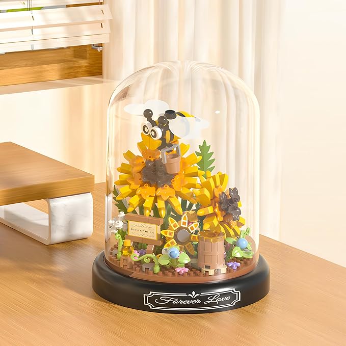 HI-REEKE Sunflower Bee Bouquet Building Block Set, Micro Mini Botanical Building Toy for Women -548 PCS