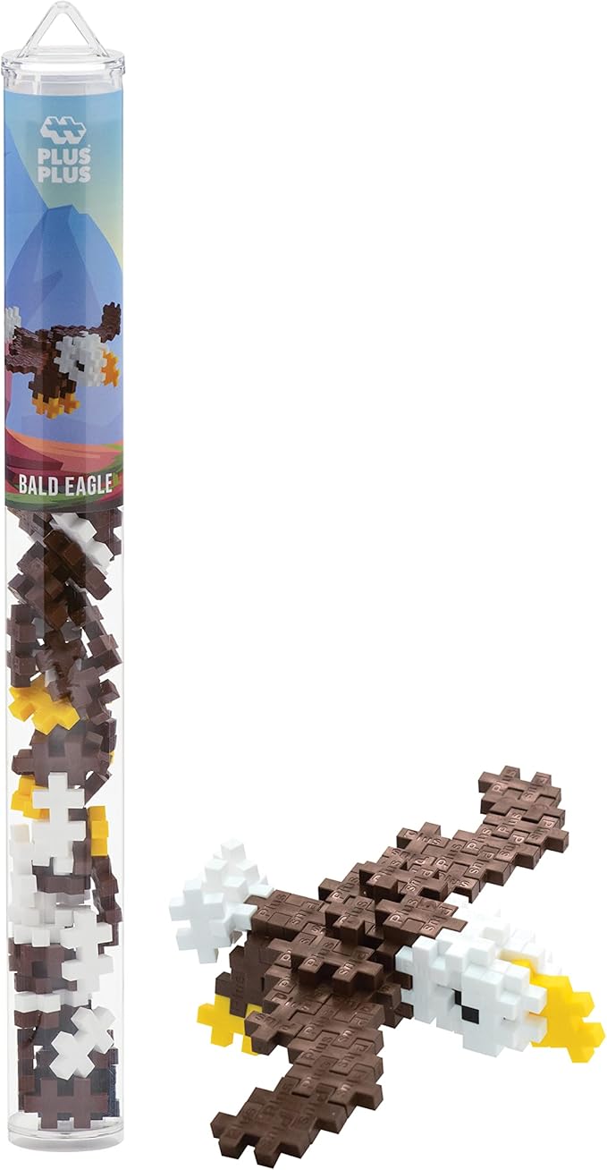 PLUS PLUS 3D Animal Figurine Building Block Set, 70 Mini Interlocking Puzzle Pieces, Fun STEM Toys for Kids - Bald Eagle Mini Maker Tube