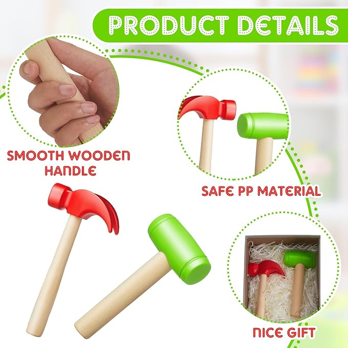 Deekin 16 Pcs Toy Hammer Simulation Small Wooden Plastic Maintenance Tools Hammers Educational Toys for Teens Girls Boys School Birthday Games Party Supplies (2 Style Toy Hammer)