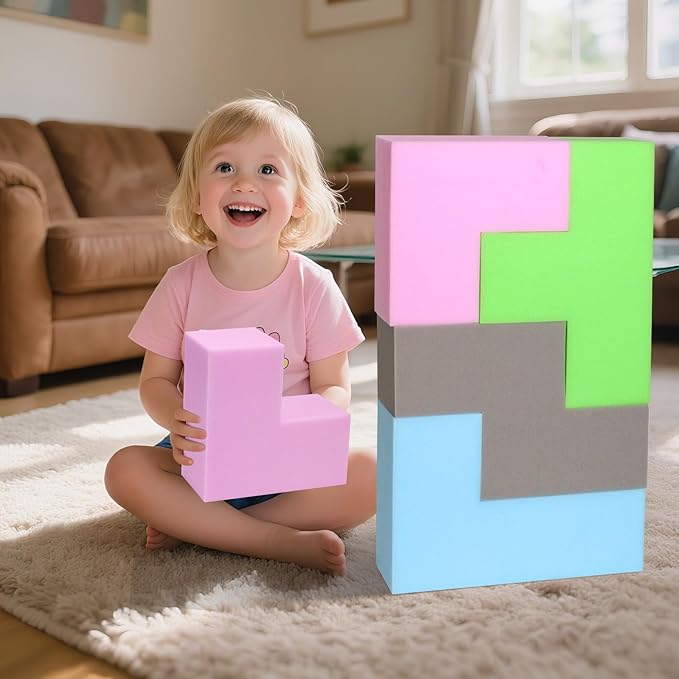 4PCS Soft EVA Foam Building Blocks for Kids – Colorful Tetris-Shaped Stacking Cubes, Sensory Toys for Toddlers & Preschoolers, Safe & Fun Educational Play for Classroom or Home