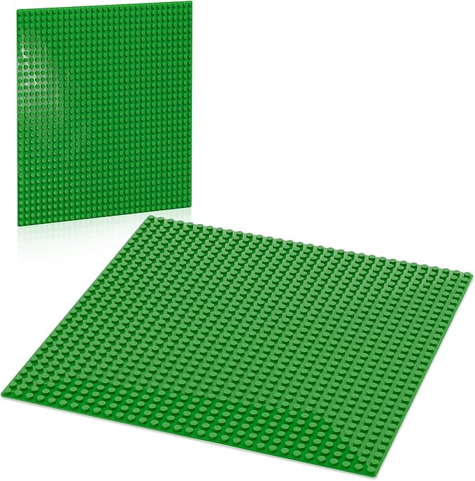 Classic Green Baseplates, 32x32 Studs Square Base Plates for Play or Display Bricks Creations, Compatible with Classic Legos, 10" x 10", Pack of 2, Perfect for Grass or Nature Landscapes