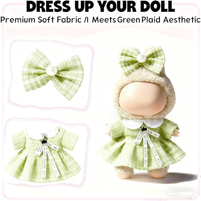 Clothes for LABUBU 17cm Doll (NO Doll), Outfit for LABUBU, Dress and Hairpin Set for LABUBU Dress Up, Fashion and Premium Dolls Accessories for LABUBU (Style N)