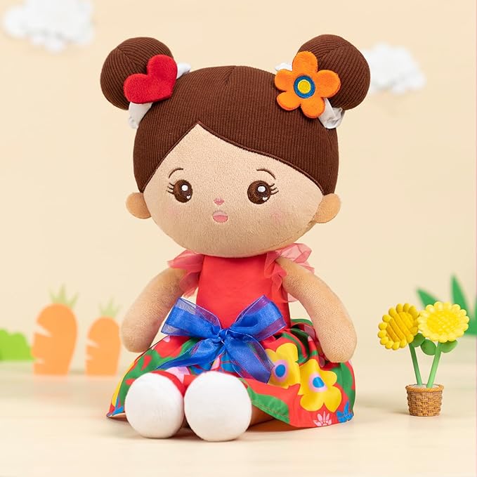 OUOZZZ 13" Soft Baby Doll Toys for 1 + Year Old Girl Gifts, Hispanic Doll Birthday Gifts for 1 Year Old Girl Christmas Plush Toys Gift for Toddler Kids Brown Skin