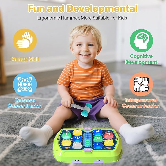 WAYKEE Whack Mole Game for Toddlers, Toys for 3-10 Year Old Boys Girls, Interactive Toddler Boy Girl Toys with 3 Modes & 2 Hammers, Sound & Light, Birthday for 3 4 5 6+ Year Old Boys Girls