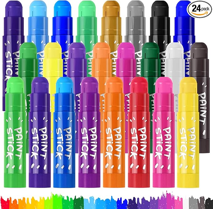 Tempera Paint Sticks For Kids, 24 Assorted Colors Washable Paint Set, Quick Drying Art Supplies for Toddlers and Kids, Ideal Easter Basket Stuffers for Kid Toddler 1-3 2-4