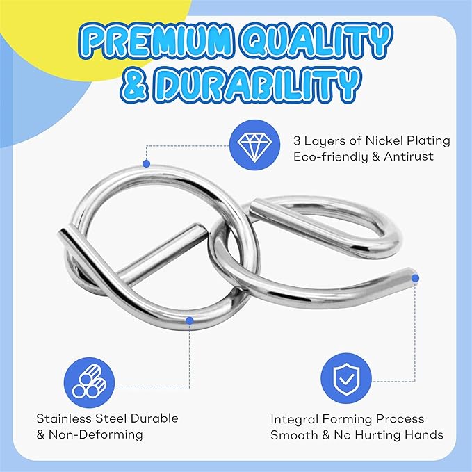 Metal Wire Puzzle Set，Brain Teaser Metals Puzzle ，Chinese Ring Magic Trick Toy for Party Favor Kids 7-14 and Adults Challenge (B(Metal))