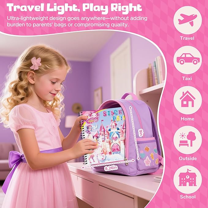 2PCS Paint by Number Sticker Book Travel Activities Essentials for Girls Kids Ages 4-10 Road Trip & Airplane Toys & Long Car Rides, Birthday Present, Preschool Classroom Party Gifts