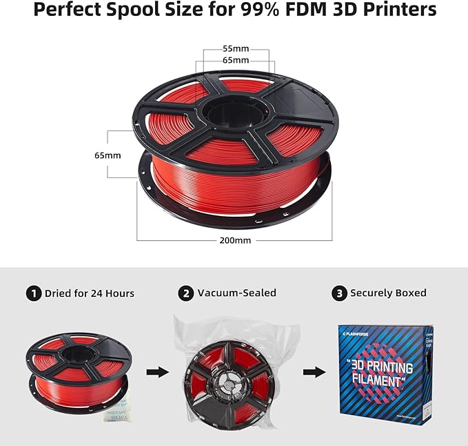 FLASHFORGE PLA Filament 1.75mm Red, 3D Printer Filament 1kg (2.2lbs) Spool, Dimensional Accuracy +/- 0.02mm, 3D Printing Filament Easy to Use and Fits for Most FDM 3D Printers