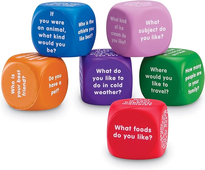 Learning Resources Conversation Cubes - 6 Pieces, Ages 6+ Foam Cubes for Social Emotional Learning, School Counselor Supplies, Speech Therapy Toys, Ice Breaker Cubes