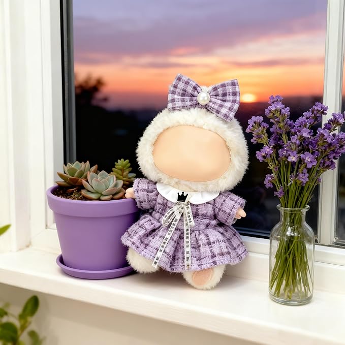 Clothes for LABUBU 17cm Doll (NO Doll), Outfit for LABUBU, Dress and Hairpin Set for LABUBU Dress Up, Fashion and Premium Dolls Accessories for LABUBU (Style O)