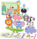 Montessori Toys for Toddlers, 10 Pack Wooden Animal Stacking Blocks, Sorting & Stacking Preschool Learning Activities, Gift for Boys, Girls