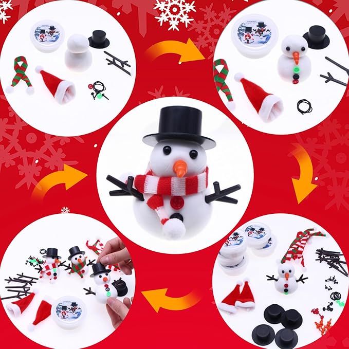 12-Pack Christmas Snowman Crafts Sets for Kids, Modeling Clay Snowman DIY Kit,Christmas Stocking Stuffers for Kids, Perfect for Winter Children's Holiday Party Decoration Gifts
