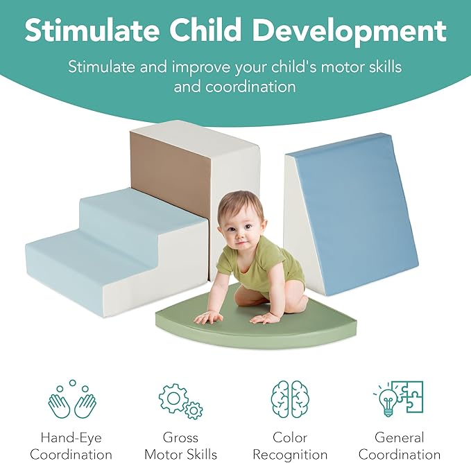 Best Choice Products 4-Piece Kids Climb & Crawl Soft Foam Block Activity Play Structures for Child Development, Color Coordination, Motor Skills - Earth Tone