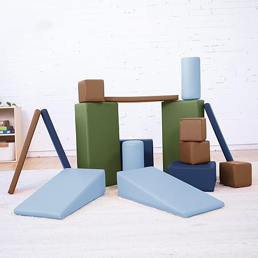 ECR4Kids SoftZone Soft Builder Blocks, Foam Shapes, Earthtone, 16-Piece