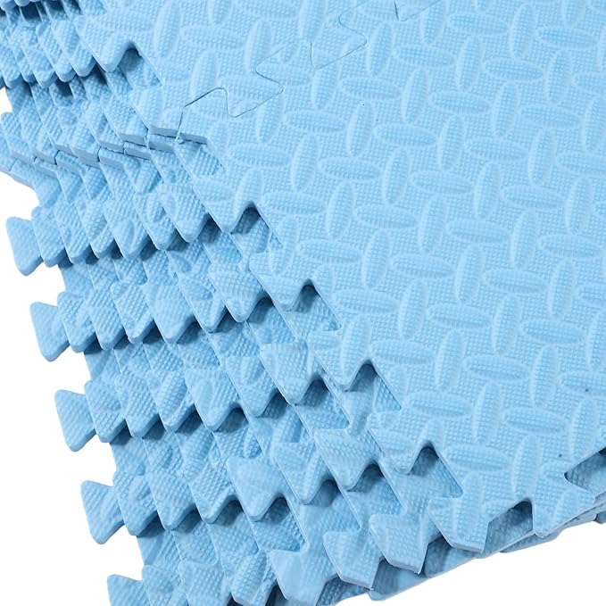 Shihanee 16 Pcs Foam Floor Baby Tiles 11.81 x 11.81 inches Foam Floor Mats Play Mats Bulk with Borders Interlocking for Kids Baby Playroom Nursery Gym（Blue）