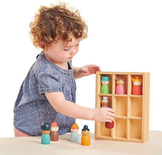Tender Leaf Toys - Happy Folk Hotel - 9 Pcs Wooden Diversity Peg Dolls Open-Ended Toys - Montessori People Figures Play Set - Age 3+