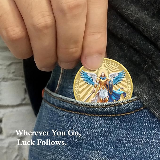 Saint Michael Watches Over Us Challenge Coin – Zinc Alloy Commemorative Coin – 3D Engraved Pocket Token Medallion for Collectors – Veterans Law Enforcement Military Police First Responder Gift