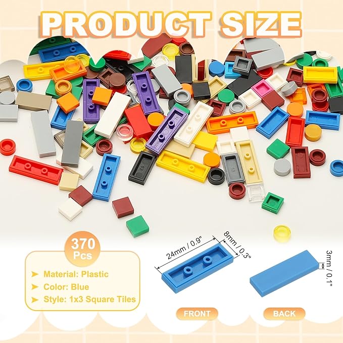 PATIKIL 122 Pcs Flat Blocks Bulk, 1x3 Square Blue Classic Tiles Smooth Surface Mini Building Blocks Accessories Compatible Bricks Kits for Building Floor Walls Mosaic Pixel Arts