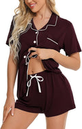 SWOMOG Womens Button Down Pajamas Set Short Sleeve Sleepwear Bride Soft Pj Lounge Sets XS-3XL