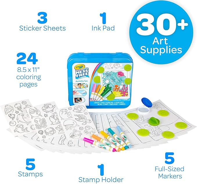 Crayola Color Wonder Mess Free Coloring Activity Set (30+ Pcs), Holiday & Christmas Gift for Toddlers, Travel Art Kit with Markers, Stamps, and Stickers, Ages 3+