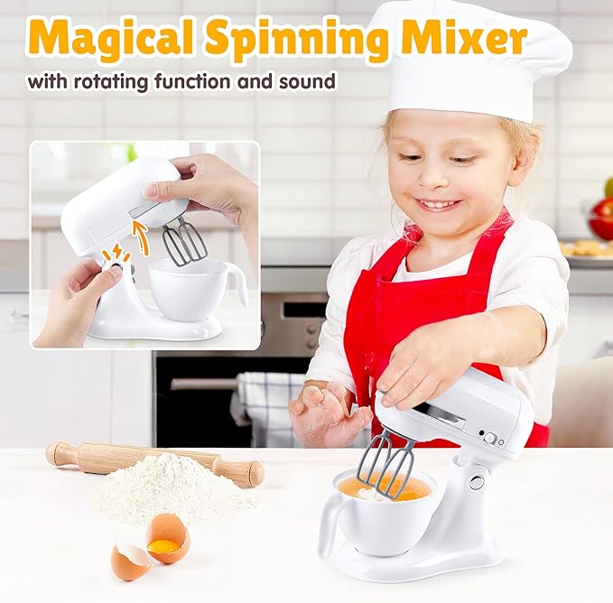 Kids Toy Kitchen Sets, Play Kitchen Accessories for Kids Ages 4-8 3-5, Kitchen Appliance Toys, Blender, Coffee Maker Machine, Mixer, Toaster, Pretend Play Toys for 4 Year Old Girls Toddlers, White