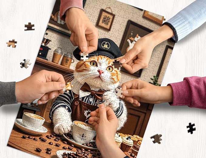 500 Pieces Jigsaw Puzzles for Adults and Teens and Kids Family Happy Gift Idea Cats Selfie (Cat Barista)