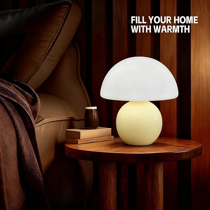 Aesthetic Room Decoration, Bedroom nightstand lamp, Yellow Mushroom Table lamp, Small lamp, Warm Light ambiance, Special lamp for Bedtime Reading/Nighttime Navigation