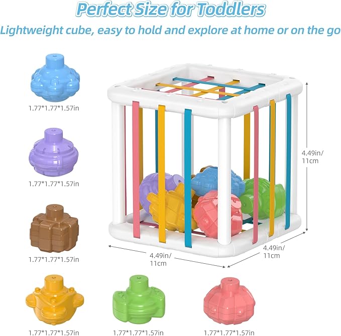 Montessori Shape Sorter Toy for Toddlers, Sensory Learning Cube with 6 Soft Blocks, Baby Developmental Toy for Fine Motor Skills, Gift for 12-36 Months Boys & Girls