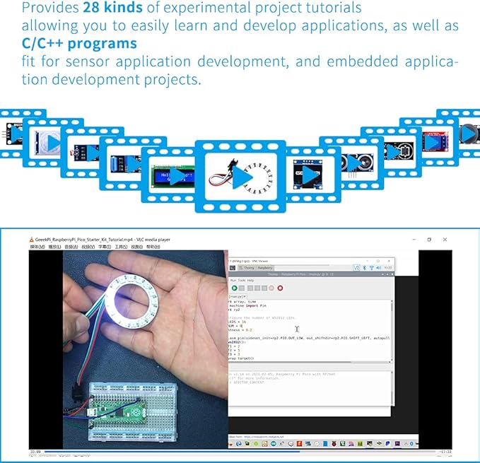 GeeekPi Micro Python Programing Kit for Raspberry Pi Pico, Breadboard, I2C 1602 LCD Display Module for Raspberry Pi Beginners & Software Engineer