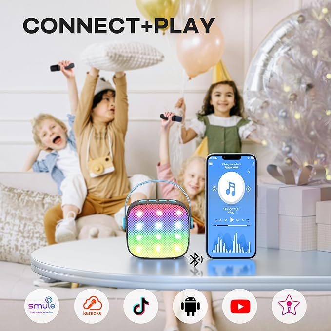 Mini Karaoke Machine with 2 Wireless Microphones, TOP Kids Gifts for Girls Ages 3, 4, 5, 6, 7, 8, 9,10,11,12 +Year Old, 4-12 Years Old Birthday Toy Gift for Girls Boys Party (Black Blue)