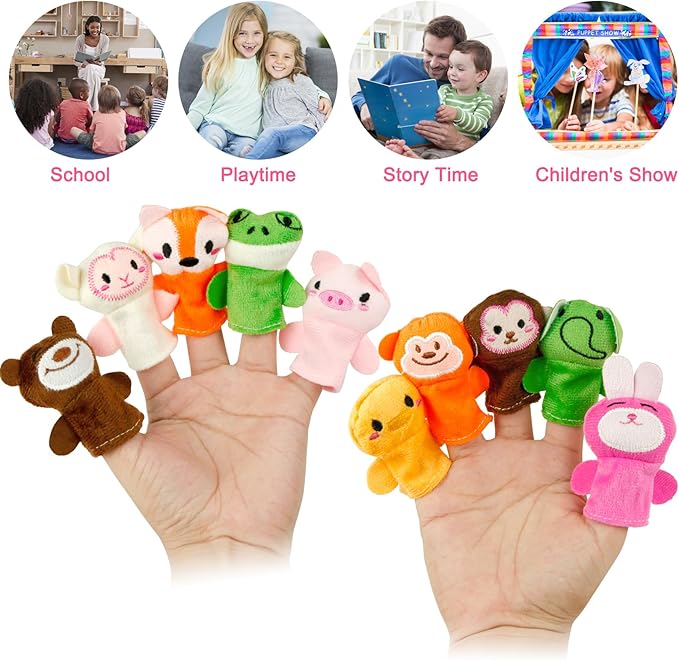 Sealive 10-PCS Finger Puppets for Toddlers Story Time - Soft Velvet Forest Animals Puppet Toys - Perfect for Role Playing, Classroom Learning, Party Favors, Travel, Therapy, Imagination Building
