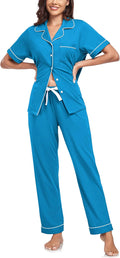 CF Womens 100% Cotton Pajamas Set Button Down Pjs Sets Short Sleeve Top & Long Pants Sleepwear Comfy Loungewear with Pockets