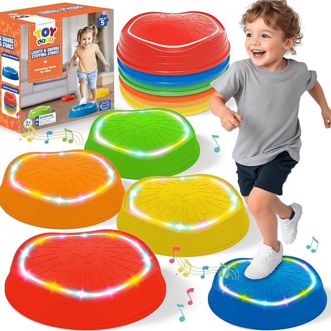 TOY Life 5 Pcs Light Up Musical Balance Stepping Stone for Kids, Indoor Outside Toys for Kids Ages 4-8, Toddler Outdoor Toys, Stepping Stones Game Sensory Balance Toys