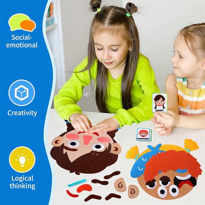 Children's Felt Expression Face DIY Activity Toy, Children's Social Emotional Learning Activity Expression Board Emotional Expression, Educational Puzzle Game Early Education
