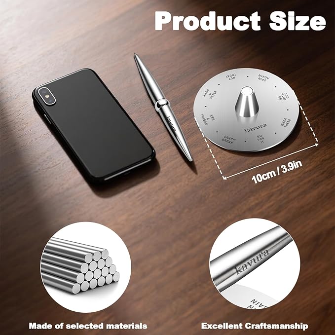 Fidget Decision Spinner Pen - 3-in-1 Magnetic Stress Relief Tool, Refillable Silver Metal Pen, Fun Decision Maker and Office Desk Decor, Unique Gift for Teens & Adults, Luxury Pen Set