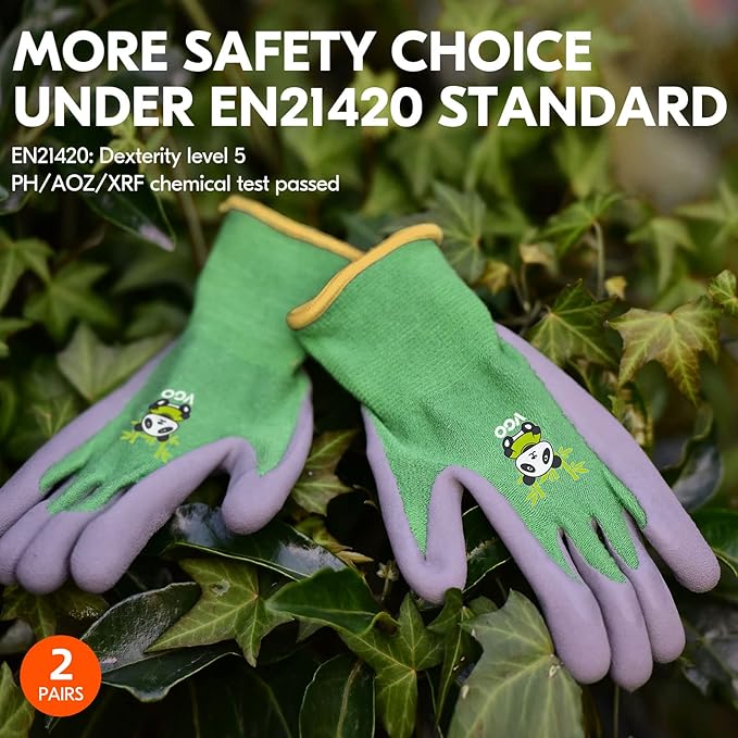 Vgo... 2-Pairs Age 3-5Kids Garden Gloves, Bamboo Fibre Toddler Gardening Gloves, Children Yard Safety Work Gloves,Rubber (Size XXXS, Green, KID-RB6026)