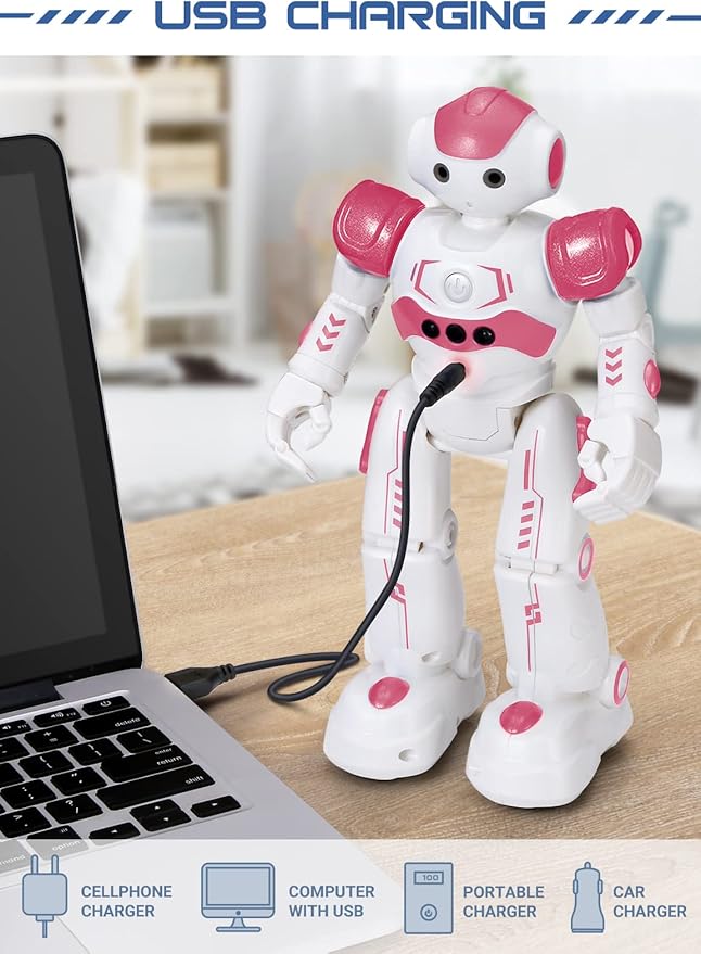 KingsDragon RC Robot Toys for Kids, Gesture & Sensing Remote Control Robot for Age 3 4 5 6 7 8 Year Old Boys Girls Birthday Present (Pink)